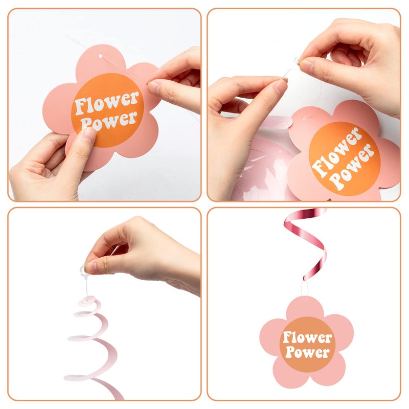 A1diee 30Pcs Groovy Retro Hippie Boho Party Swirls Decor Rainbow Butterfly Daisy Flower Colorful Whirls Glitter Foil Ceiling Hanging Swirls Star Groovy Party Supplies Favors for Birthday Baby Shower - Image 3